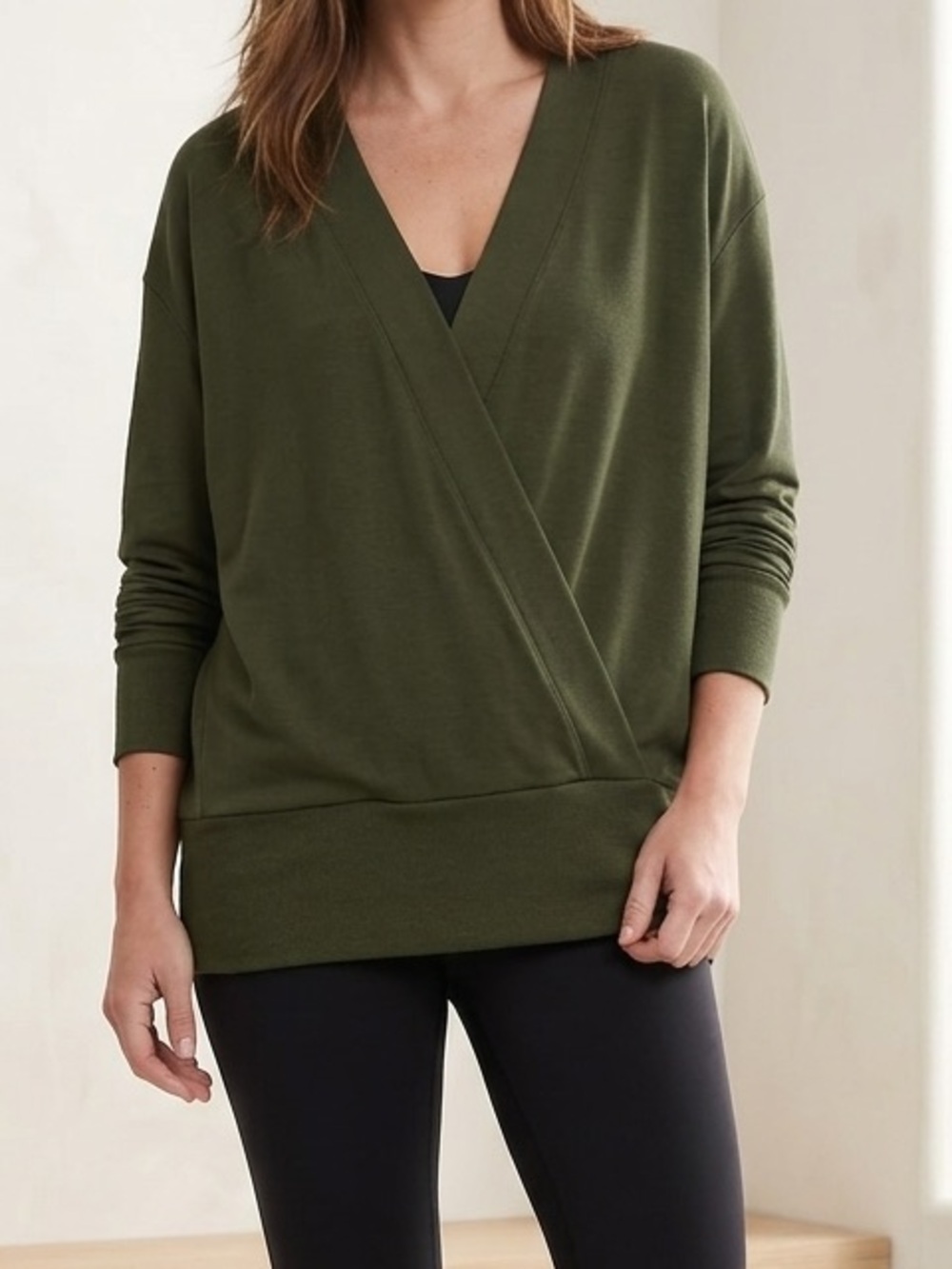 Athleta Green Wrap-Front Pullover Sweater Cardigan Top